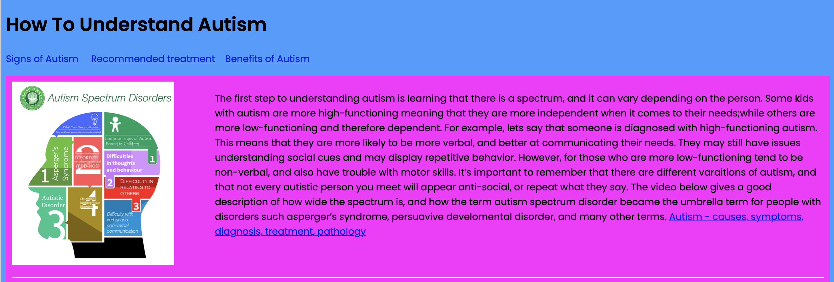 Screen shot of the How to understand Austism website