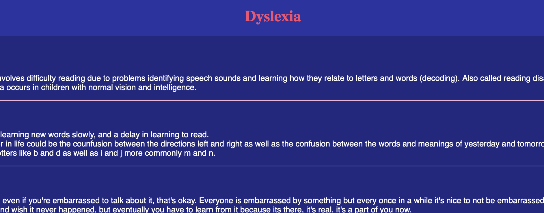 Screen shot of the Dyslexia website