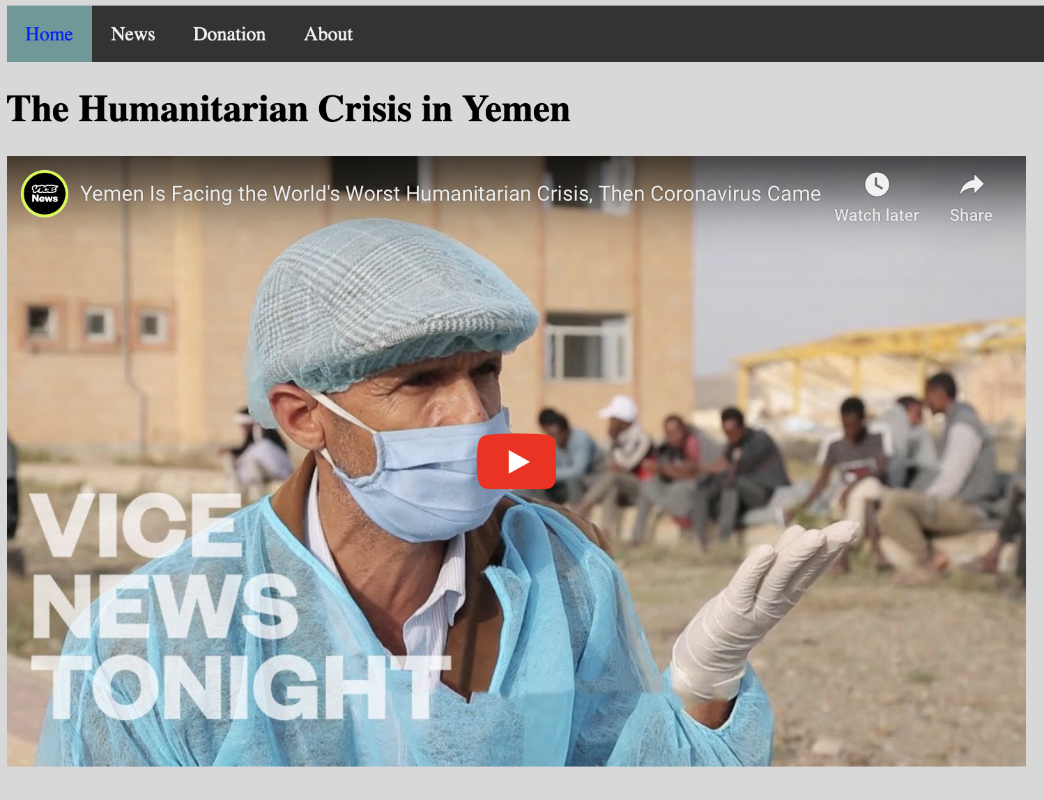 Screen shot of the The Humanitarian Crisis in Yemen website